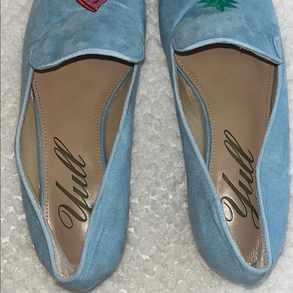 YULL Womens Loafers Blue Embroidered Watermelon and Pineapple size UK  7 US 9